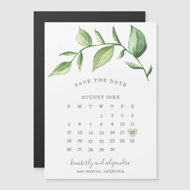 Kalender Rustik Grönska Spara Datum Magnetisk Inbjudningskort (Fram/baksida)