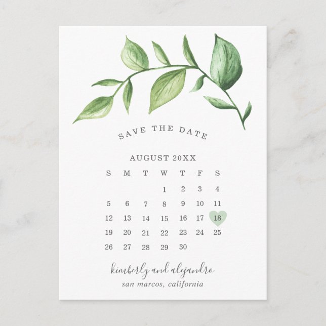 Kalender Rustik Grönska Spara Datum Meddelande Vykort (Framsida)