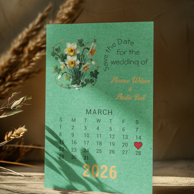 Kalender Stil Bröllop spara datum mars Meddelande Vykort (Skapare uppladdad)