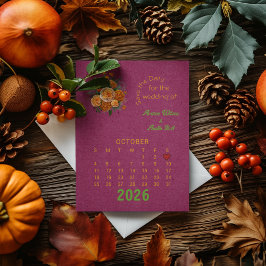 Kalender Stil Bröllop spara datum oktober Meddelande Vykort