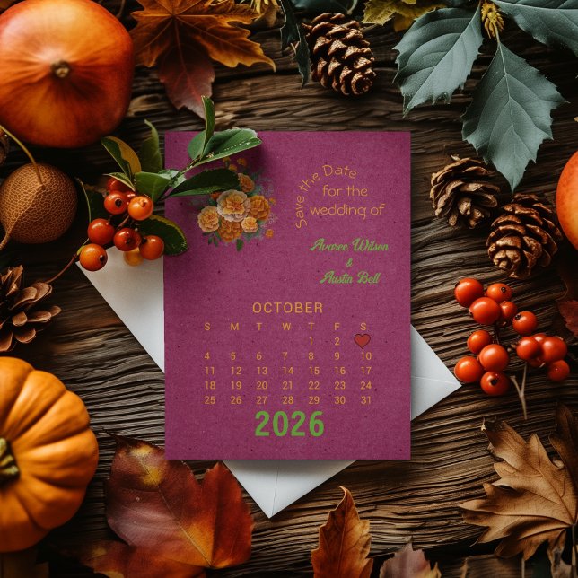 Kalender Stil Bröllop spara datum oktober Meddelande Vykort (Skapare uppladdad)