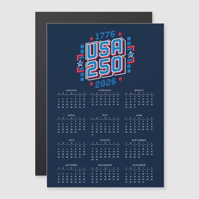 Kalender USA 250 – 1776 till 2026 Pixel Art (Fram/baksida)