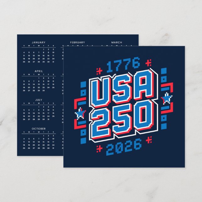 Kalender USA 250 – 1776 till 2026 Pixel Art Julkort (Fram/baksida)