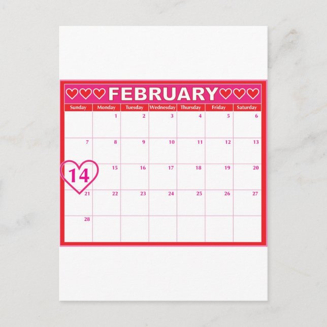 Kalender valentines day helg vykort (Framsida)
