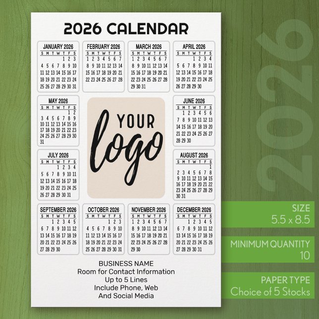 Kalender Vertikal Logotyp - Affärskontakt - Vit Brevpapper (2026 Calendar on Stationery Sheet)