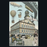 Kalender vintage Science fiction<br><div class="desc">Vintage illustration Viktoriansk ångpunkkalender i Science fiction som innehåller en mängd olika futuristiska transport och framtidens städer.</div>