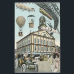 Kalender vintage Science fiction<br><div class="desc">Vintage illustration Viktoriansk ångpunkkalender i Science fiction som innehåller en mängd olika futuristiska transport och framtidens städer.</div>