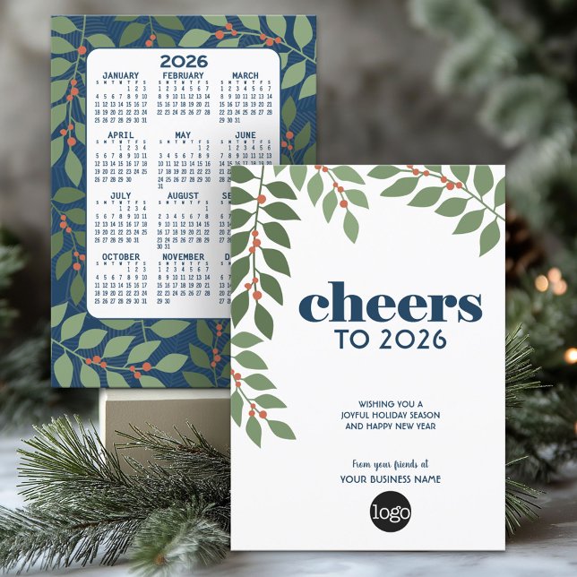 KalenderCHEERS - grönt blue - Business Logotyp Julkort (2026 Calendar on a Business Holiday Card)