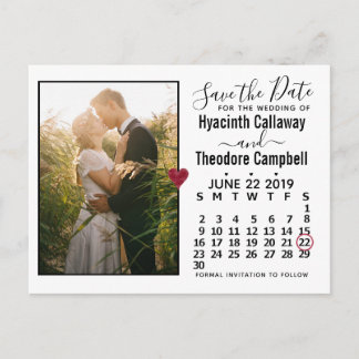 Kalenderfoto i Bröllop spara datum juni 2019 Inbjudan Vykort