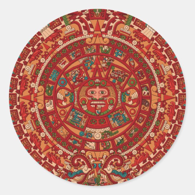 Kalenderhjulet Mayan/Aztec Runt Klistermärke (Framsida)
