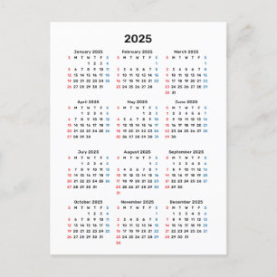 Kalenderkort 2025: Söndag Start, Black & White Vykort
