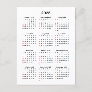 Kalenderkort 2025: Söndag Start, Black & White Vykort