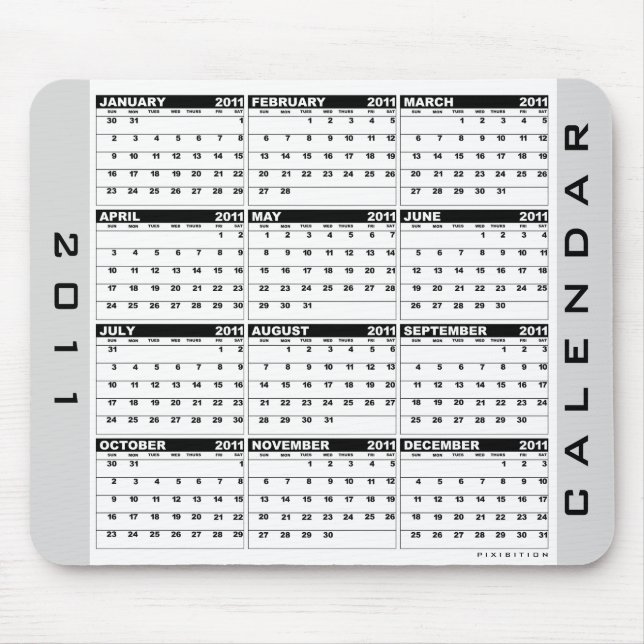 KalenderMousepad svart vit 2011 Musmatta (Framsidan)