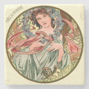 Kalendern art nouveau Mucha december Underlägg Sten