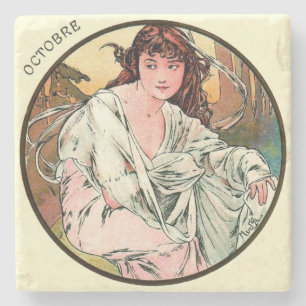 Kalendern art nouveau Mucha oktober Underlägg Sten