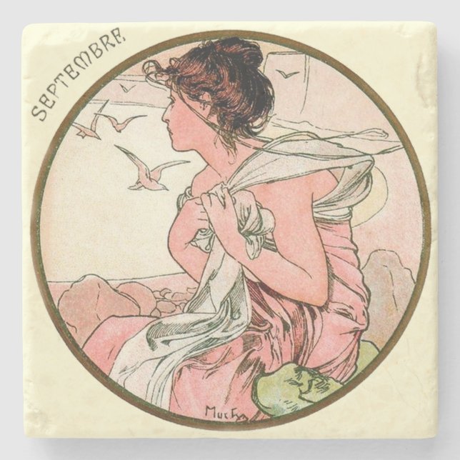 Kalendern Art nouveau Mucha september Underlägg Sten (Framsidan)