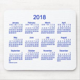 Kalendern för 2018 blått och vitvid den Janz mus Musmatta