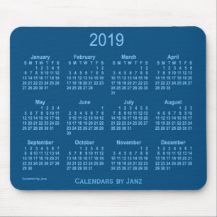 Kalendern för 2019 blått vid den Janz musen Musmatta