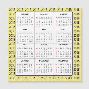Kalendern för gult 2018 kvadrerar det magnetiska