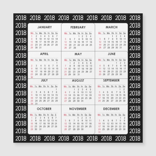 Kalendern för svart 2018 kvadrerar det magnetiska (Framsida)