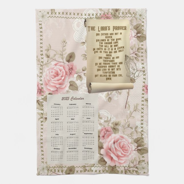 Kalendertorn 2025 Lord's Prayer Rosa ros Kökshandduk (Vertikal)