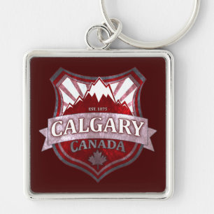 Kalgary Canada Red grunge sköge-nyckelkedja Fyrkantig Silverfärgad Nyckelring