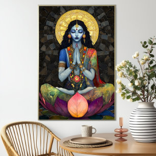 Kali i Meditation: Mosaic Blue Guld Goddess Art Poster