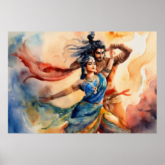 Kali och Shiva Dancing foot Painting Poster