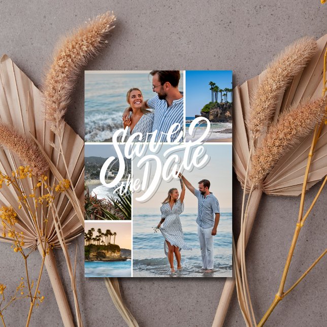 Kalifornien 3 Photo Beach Wedding Spara Datumet (California Coastal 3 Photo Beach Wedding Save The Date)