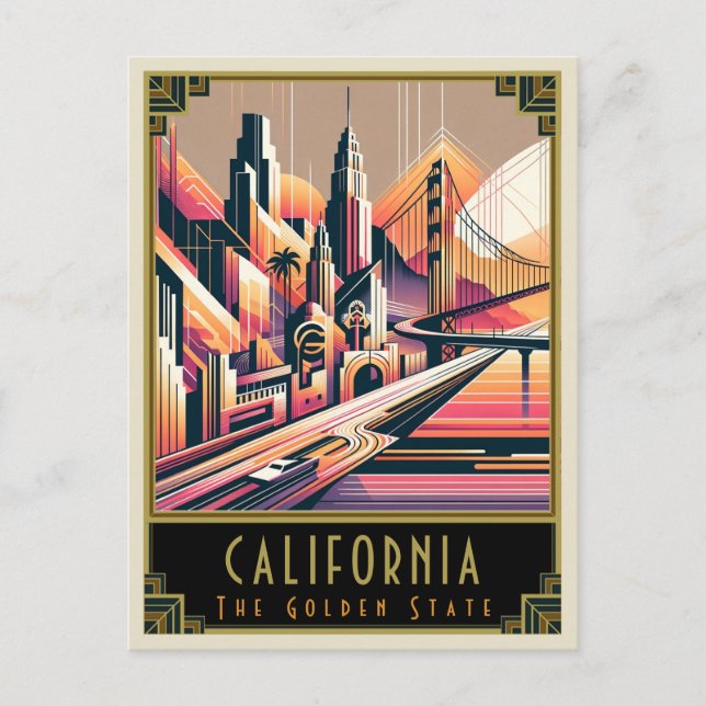 Kalifornien | Art Deco Vykort (Framsida)