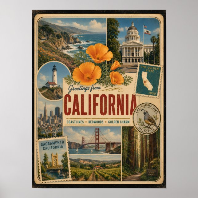Kalifornien Autentisk Vintage Stil Poster (Framsidan)