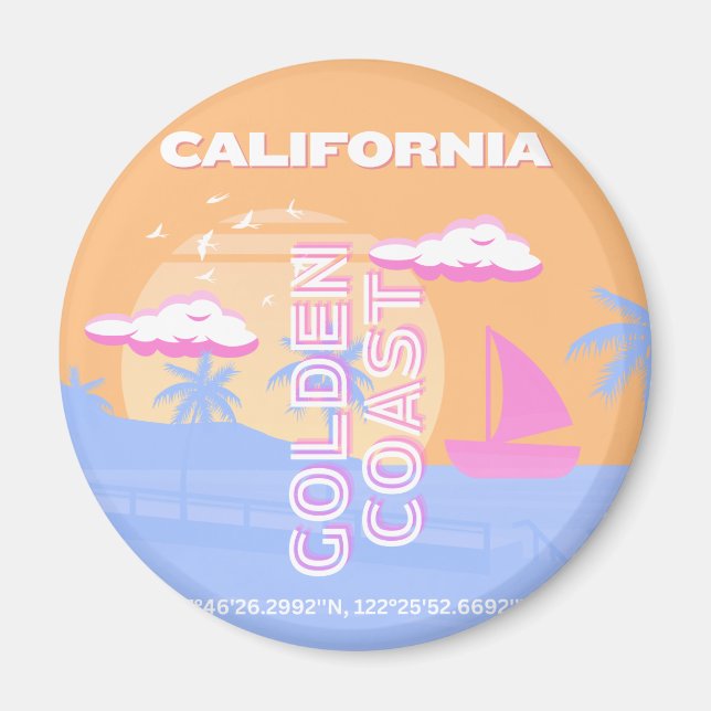 Kalifornien, Beach, Travel Art Magnet (Framsidan)