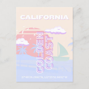 Kalifornien, Beach, Travel Art, Preppy, Pastel Helg Vykort