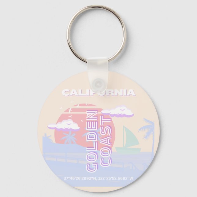 Kalifornien, Beach, Travel Art, Preppy, Pastel Nyckelring (Framsida)