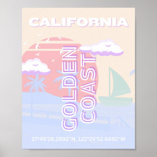 Kalifornien, Beach, Travel Art, Preppy, Pastel Poster
