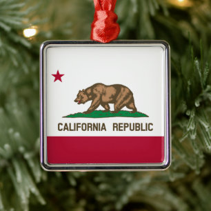 Kalifornien Bear Flagga: Cali Golden State Julgransprydnad Metall