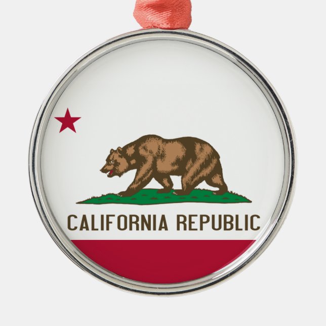 Kalifornien Bear Flagga: Cali Golden State Julgransprydnad Metall (Framsidan)