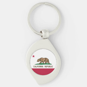 Kalifornien Bear Flagga: Cali Golden State Swirl Silverfärgad Nyckelring