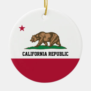 Kalifornien Bear Republic Flagga Grizzly och Star Julgransprydnad Keramik