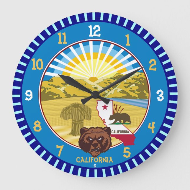Kalifornien Bear Wall Clock (Changeable City Namn) Stor Klocka (Framsida)