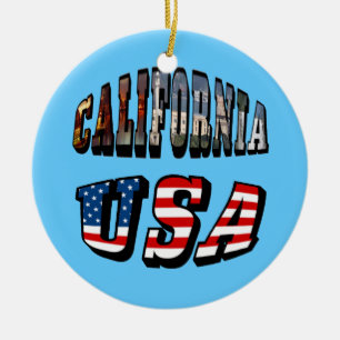 Kalifornien Bild och USA flagga Julgransprydnad Keramik