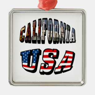 Kalifornien Bild och USA flagga Julgransprydnad Metall