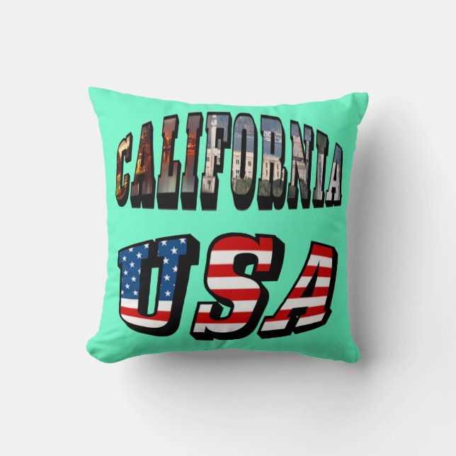 Kalifornien Bild och USA flagga Kudde (Framsida)