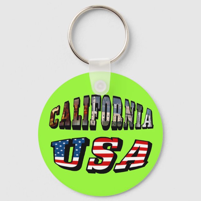 Kalifornien Bild och USA flagga Nyckelring (Framsida)