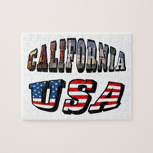 Kalifornien Bild och USA flagga Pussel (Horisontell)