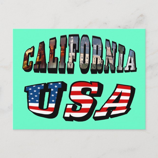Kalifornien Bild och USA flagga Vykort (Framsida)