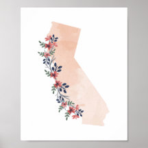 Kalifornien Blommigt Watercolor State