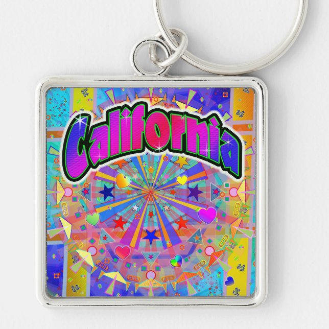 Kalifornien Cosmic Unity Keychain Fyrkantig Silverfärgad Nyckelring (Framsidan)
