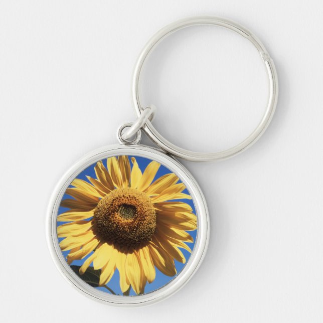 Kalifornien, En mammut solros (Helianthus) 3 Rund Silverfärgad Nyckelring (Framsidan)