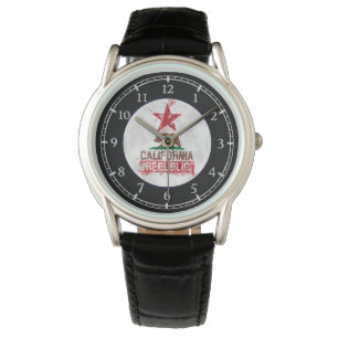 Kalifornien Flagga Bear i Paint Stil Dial Armbandsur